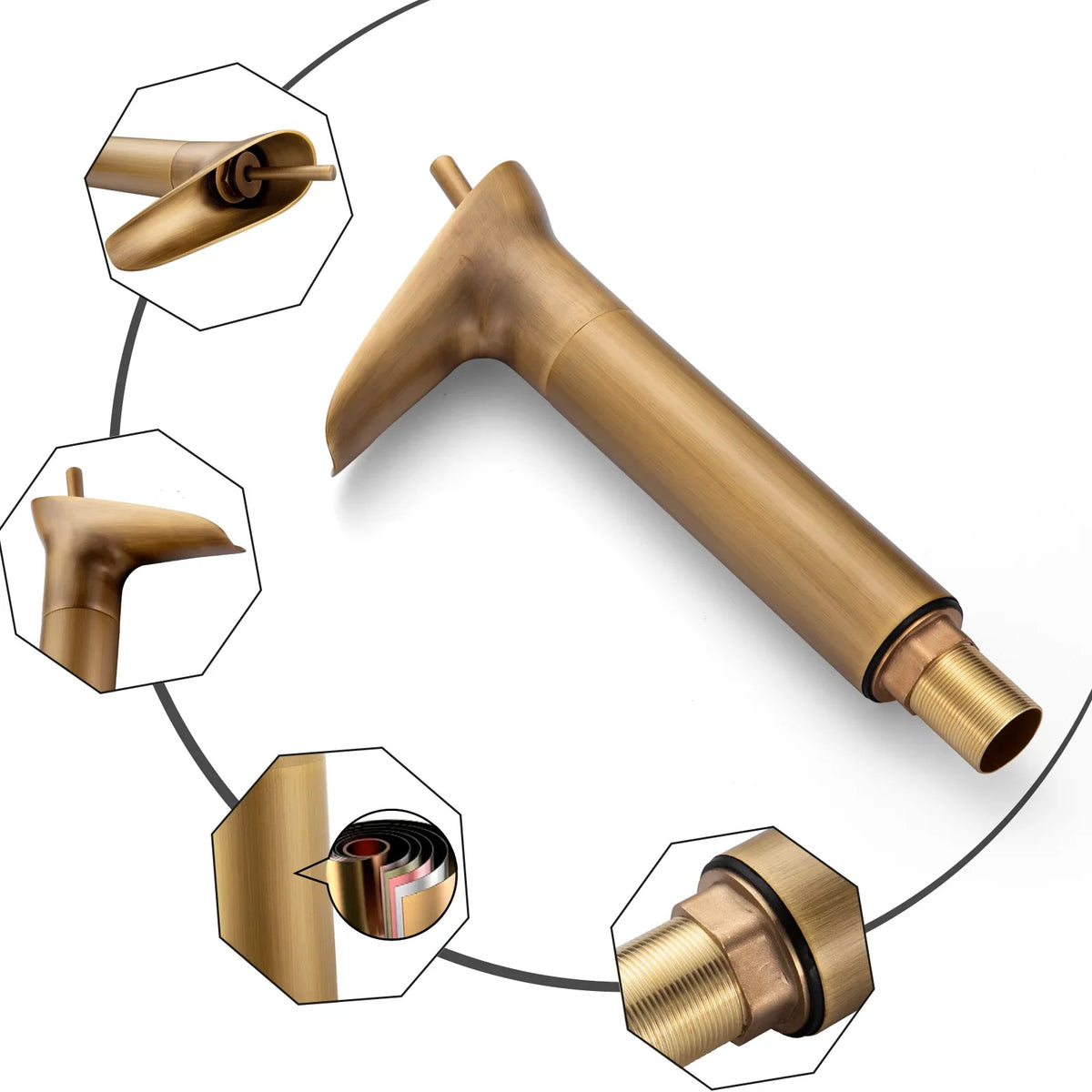 Robinet salle de bain lavabo bambou cascade - Doré - Laiton