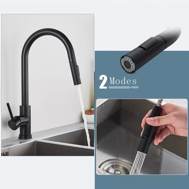 Robinet cuisine évier flexible douchette minimaliste - Noir - Laiton