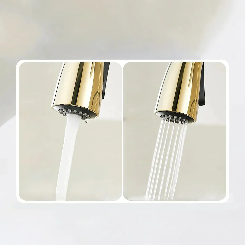 Robinet évier cuisine rétro arrondi flexible douchette - Doré - Laiton