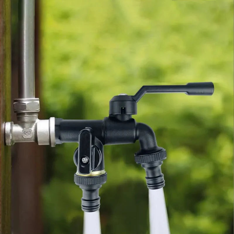 Robinet extérieur de jardin antigel 2 sorties - Noir - Laiton