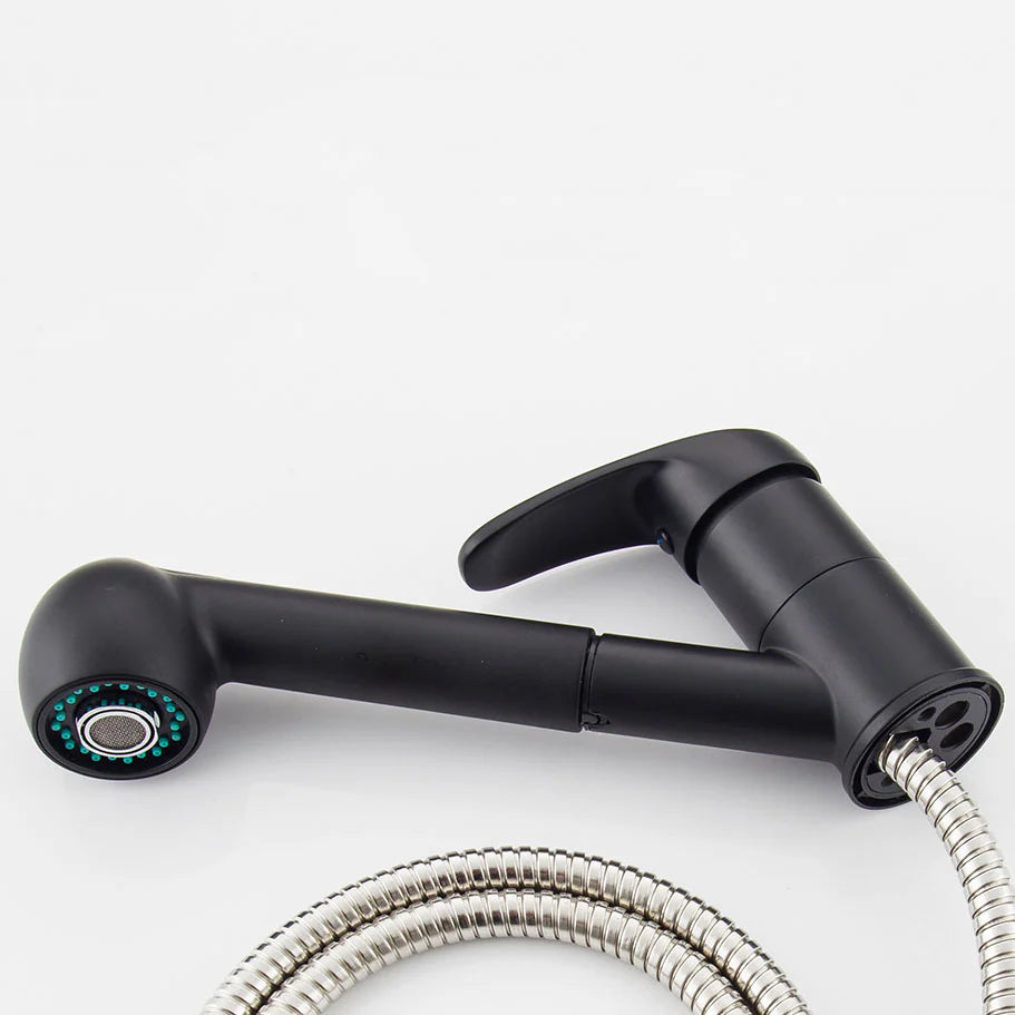 Robinet cuisine évier mitigeur flexible multijet - Noir mat - Laiton