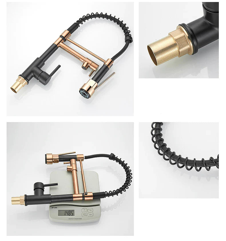 Robinet double cuisine évier douchette mitigeur bicolore - Noir / Doré - Laiton