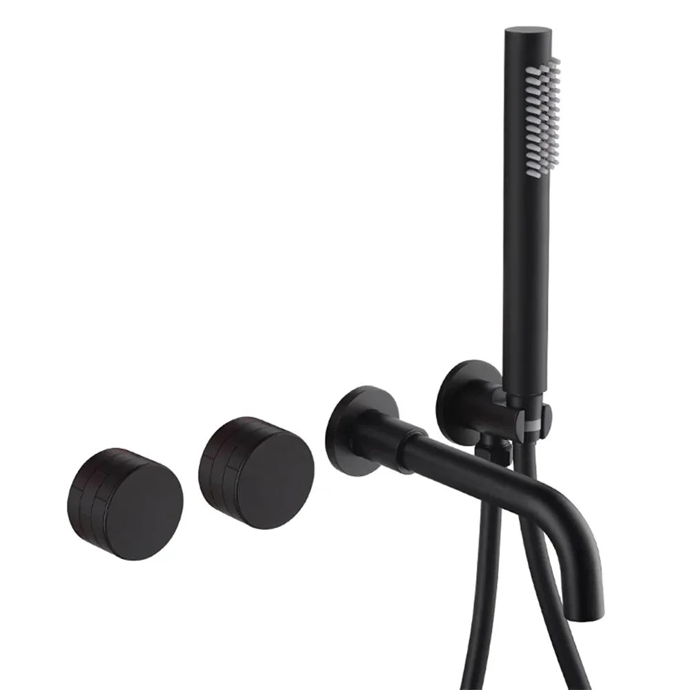 Robinet baignoire salle de bain minimaliste mural encastrable douchette - Noir - Laiton