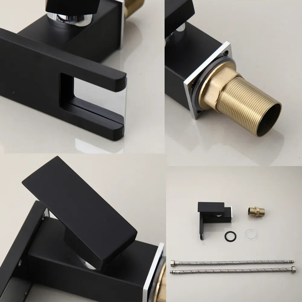 Robinet lavabo salle de bain design cascade led température - Noir