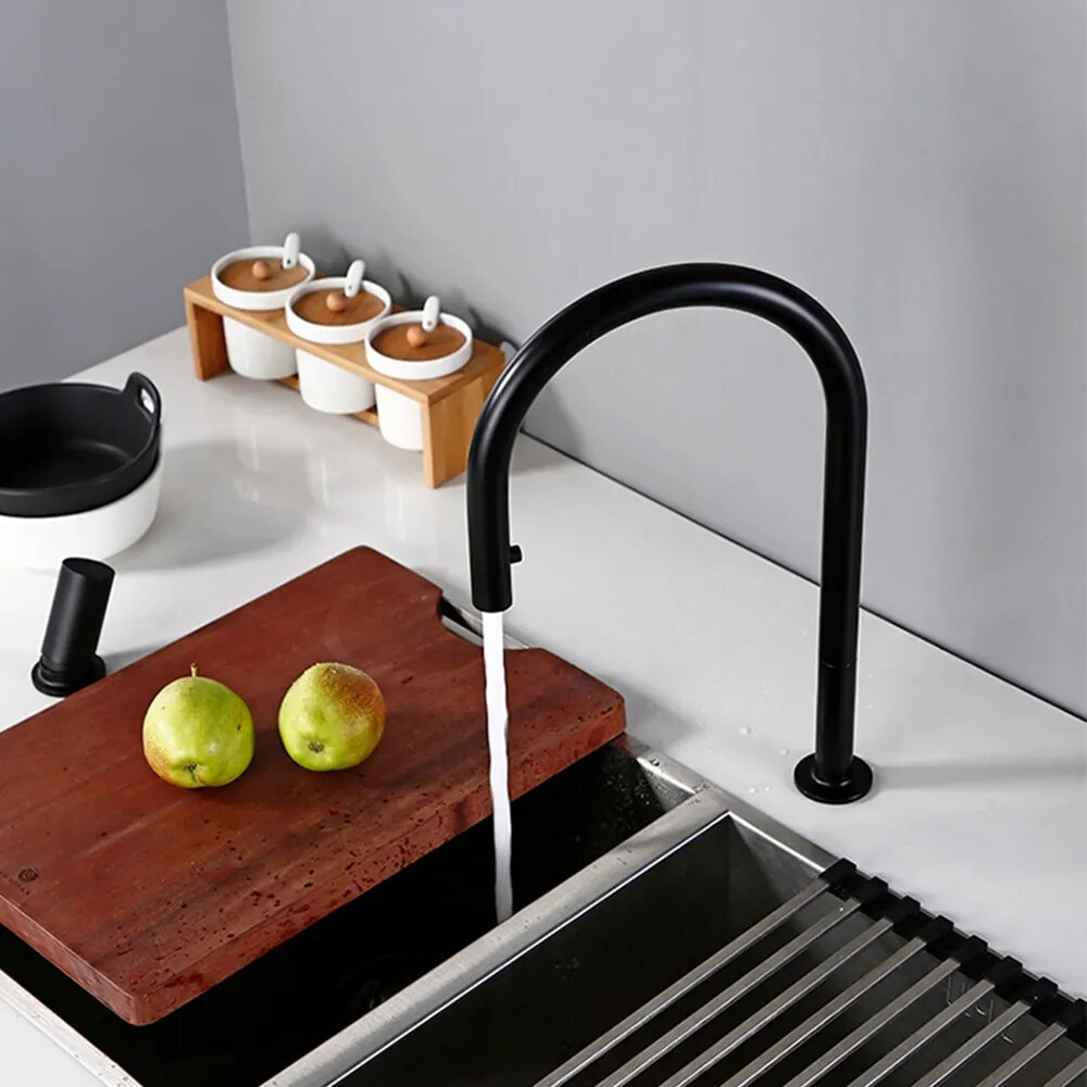 Robinet évier cuisine minimaliste flexible mitigeur déporté - Noir - Laiton