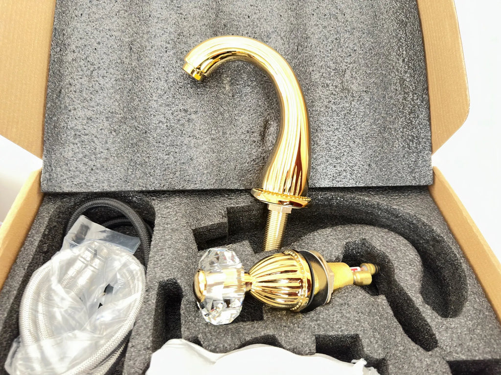 Robinet salle de bain rétro classique double poignées strass - Doré - Laiton