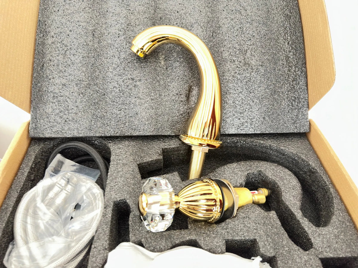 Robinet salle de bain rétro classique double poignées strass - Doré - Laiton