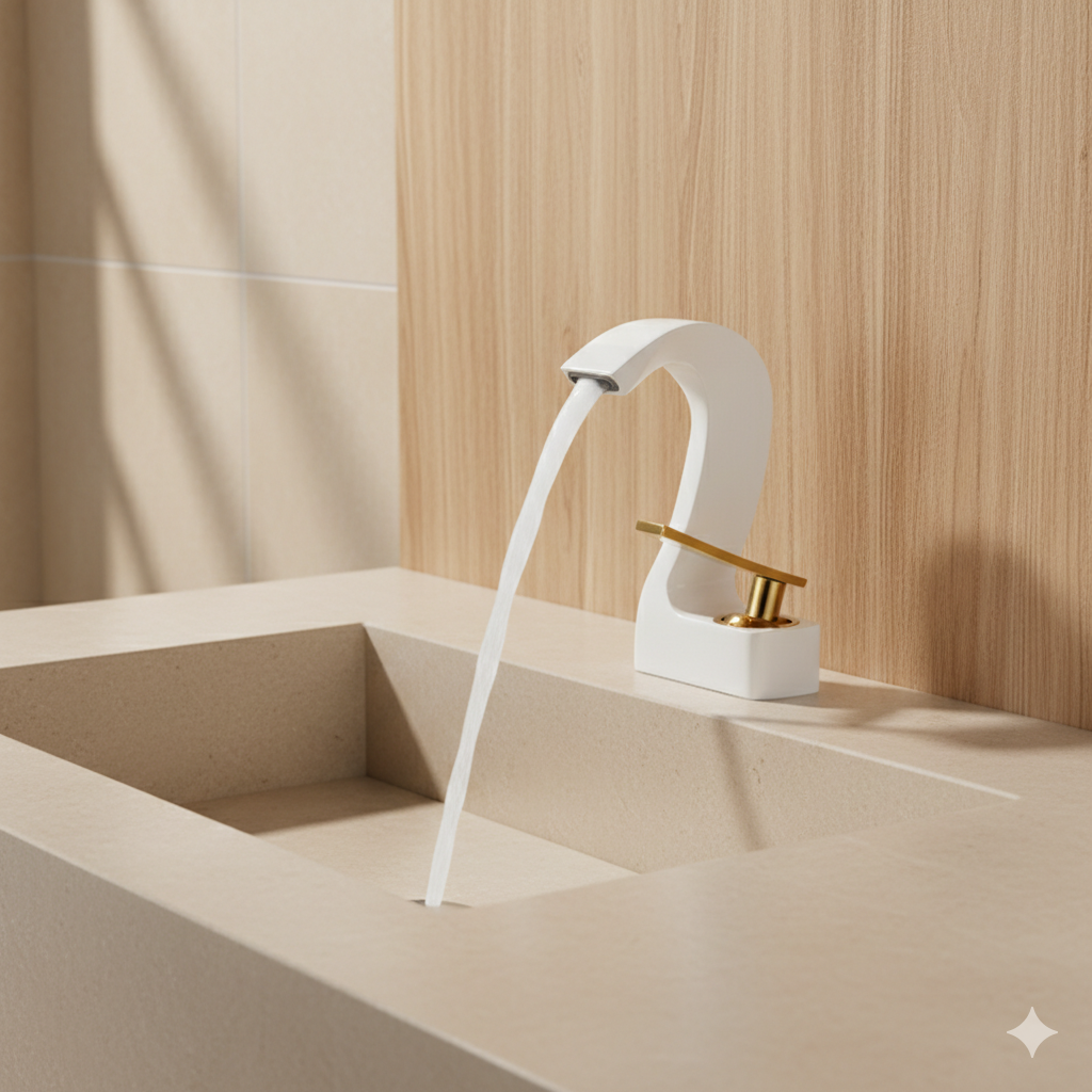Robinet lavabo salle de bain cygne design - Blanc