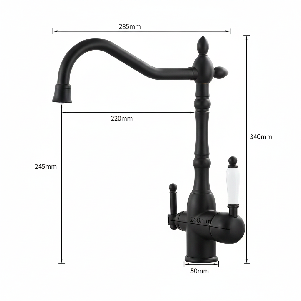 Robinet évier cuisine rétro mitigeur purificateur d'eau - Noir - Laiton