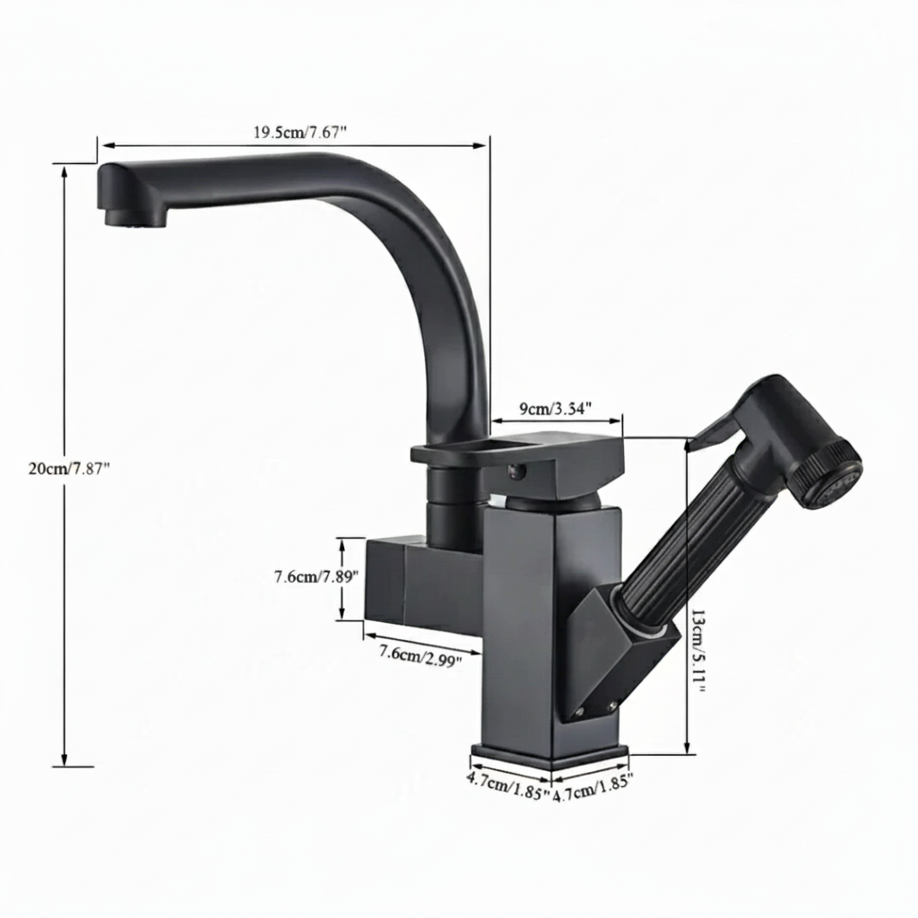 Robinet évier cuisine design mitigeur flexible douchette pistolet - Noir - Laiton