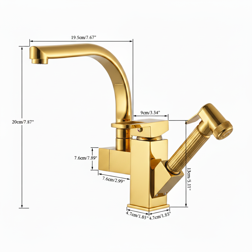 Robinet évier cuisine design mitigeur flexible douchette pistolet - Doré - Laiton