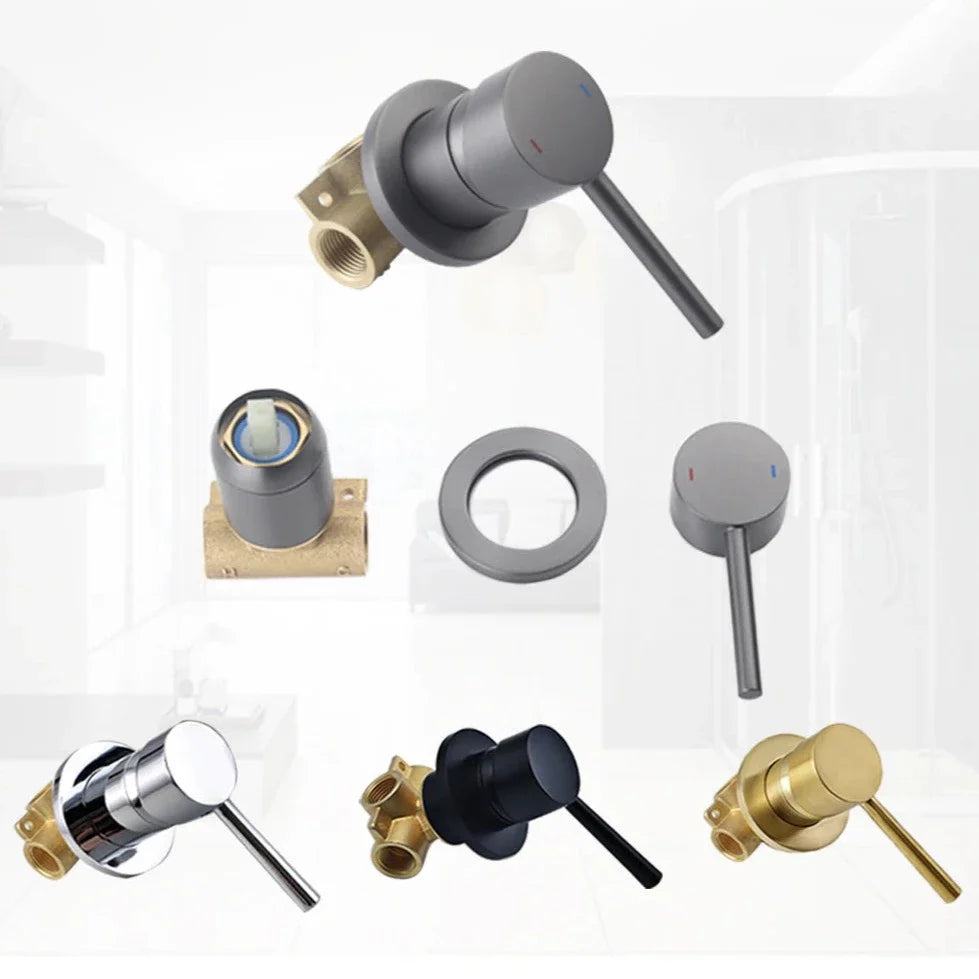 Robinet douche salle de bain douchette mitigeur rond - Noir - Laiton