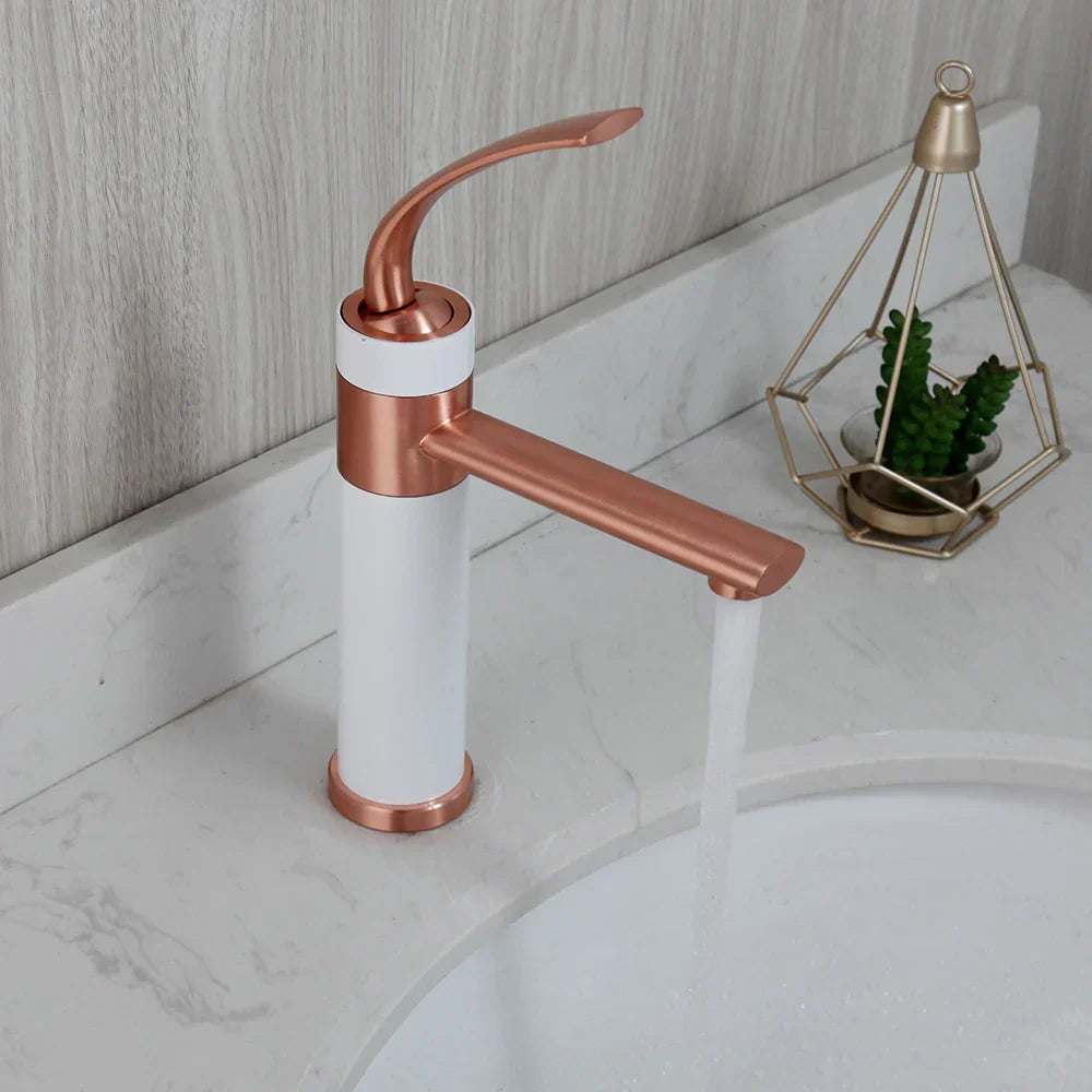 Robinet bicolore moderne salle de bain lavabo - Doré rose Blanc - Laiton