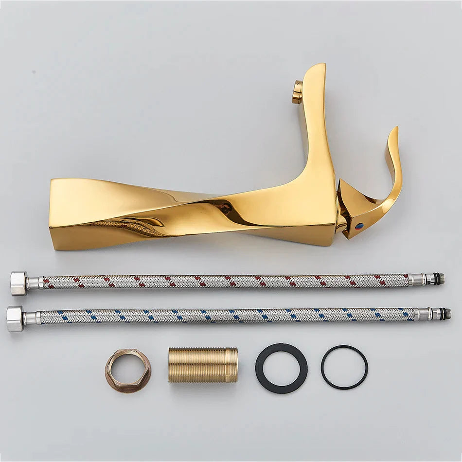 Robinet torsade mitigeur salle de bain lavabo - Doré - Laiton