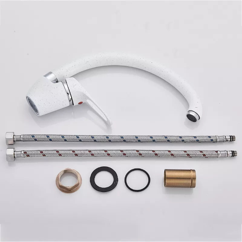 Robinet évier de cuisine arrondi mitigeur tacheté - Blanc - Laiton