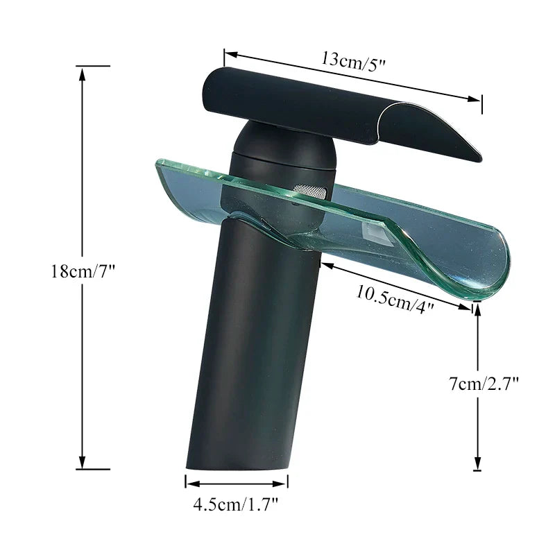 Robinet lavabo salle de bain verre cascade - Noir - Laiton