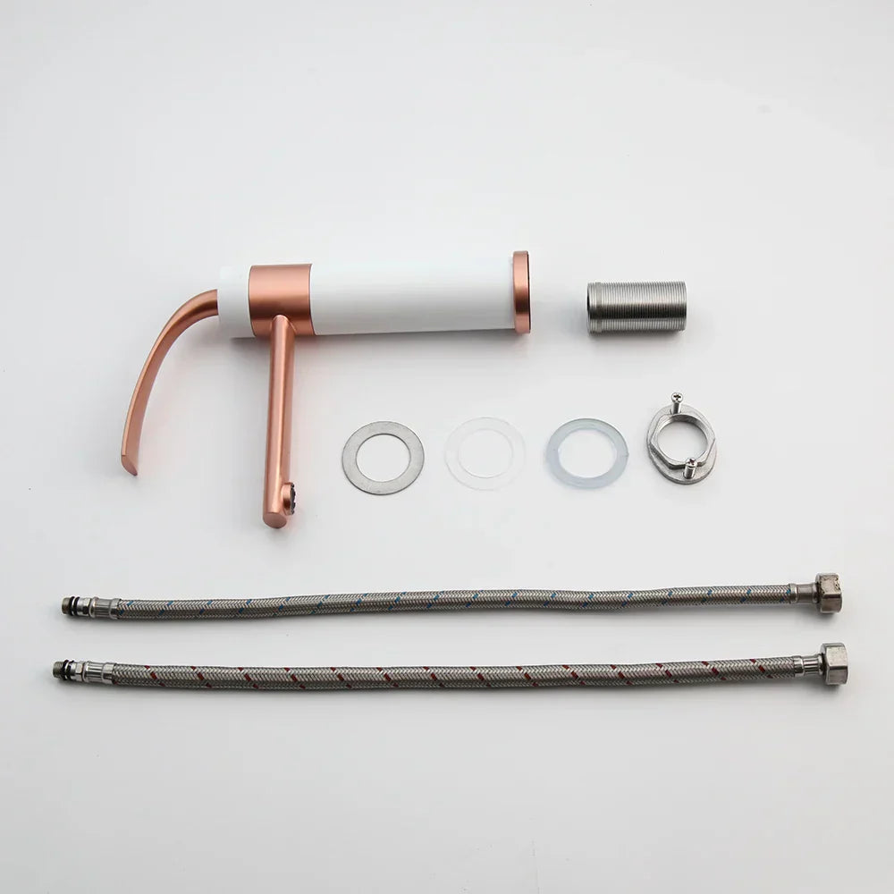 Robinet bicolore moderne salle de bain lavabo - Doré rose Blanc - Laiton