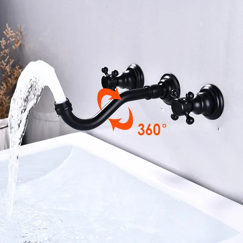 Robinet vintage mural encastrable cuisine évier - Noir - Laiton