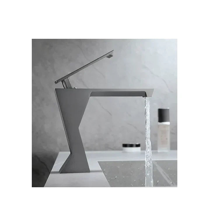 Robinet lavabo salle de bain design géométrique mitigeur - Argenté - Laiton