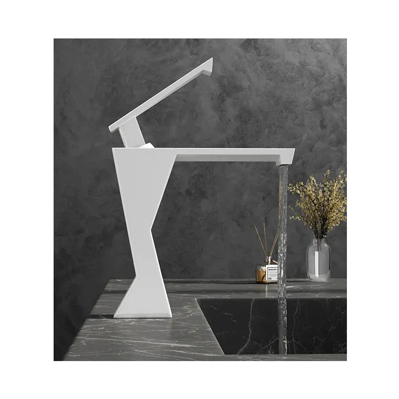 Robinet lavabo salle de bain design géométrique mitigeur - Blanc - Laiton