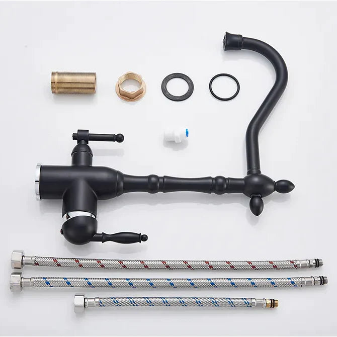 Robinet évier cuisine rétro mitigeur purificateur d'eau - Noir - Laiton