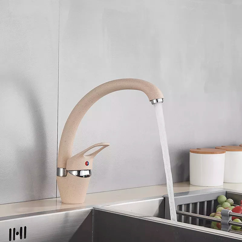 Robinet évier de cuisine arrondi mitigeur tacheté - Beige - Laiton