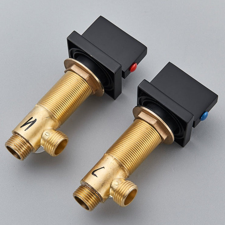 Robinet salle de bain lavabo minimaliste poignées déportées - Noir mat - Laiton