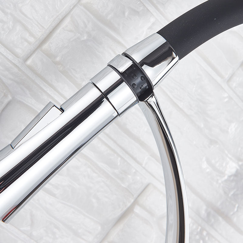 Robinet évier cuisine tuyau noir douchette mitigeur - Argenté - Laiton