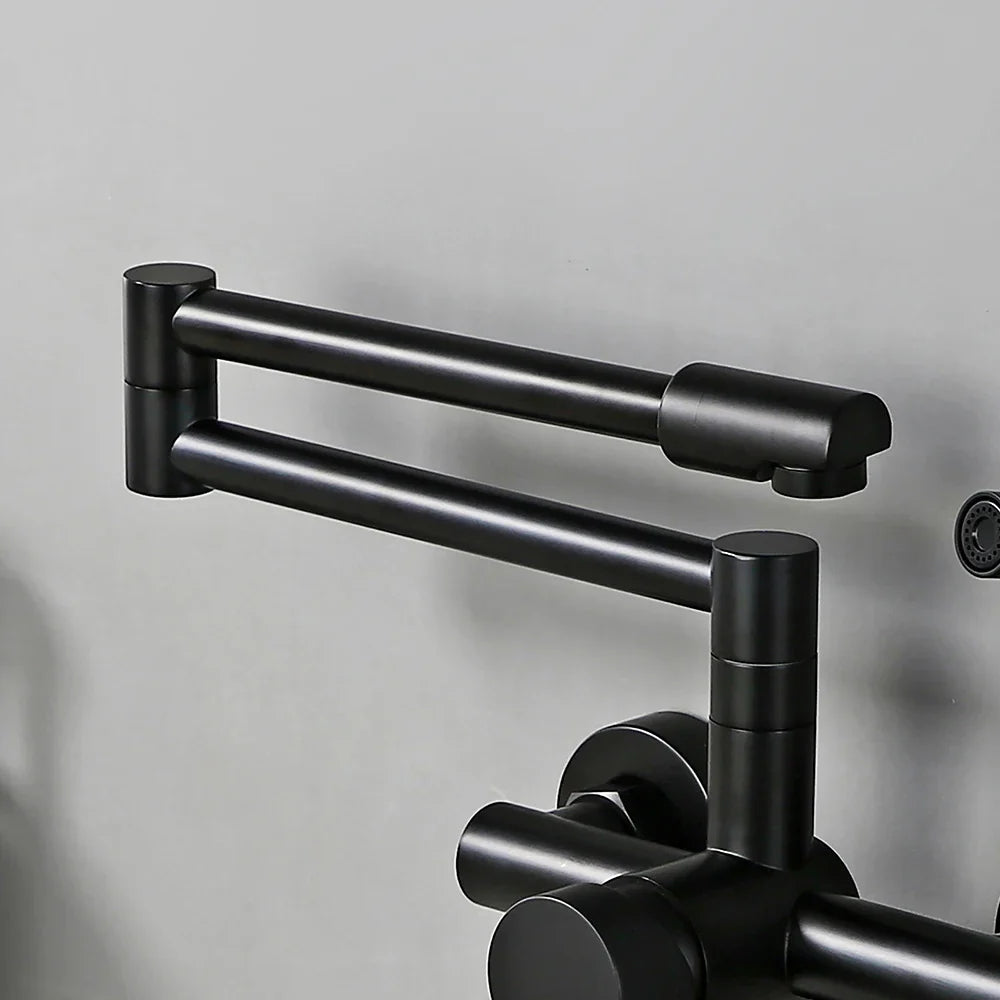 Robinet évier de cuisine rétractable mural avec douchette - Noir - Laiton