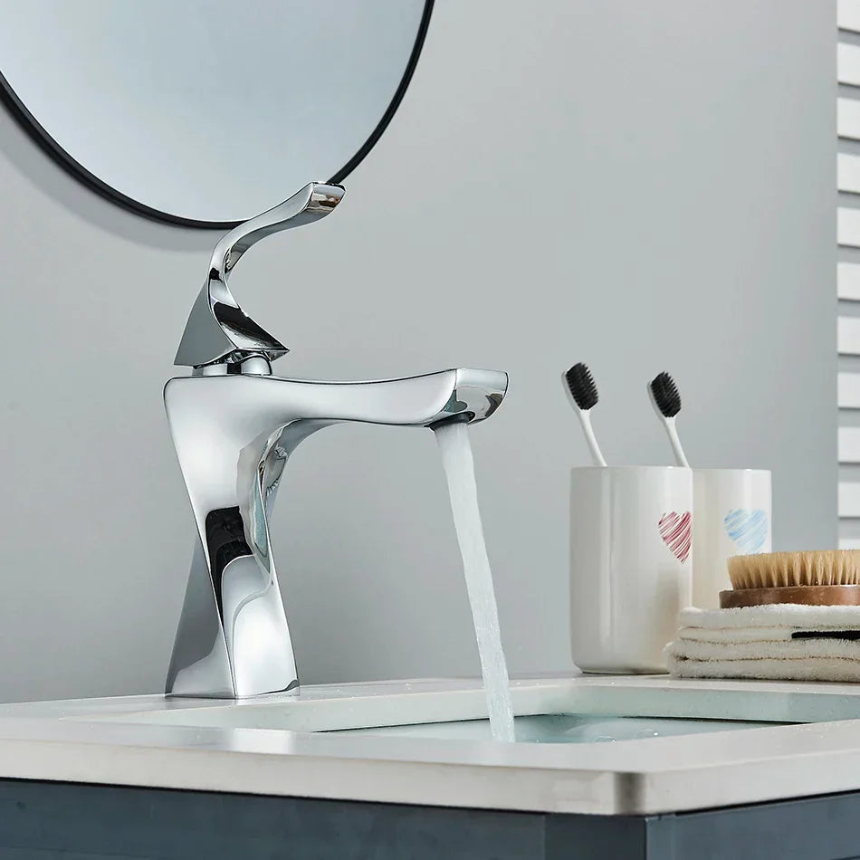 Robinet torsade mitigeur salle de bain lavabo - Argenté - Laiton