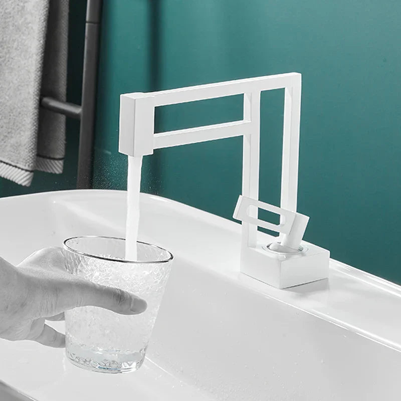 Robinet moderne géométrique salle de bain lavabo - Blanc - Laiton
