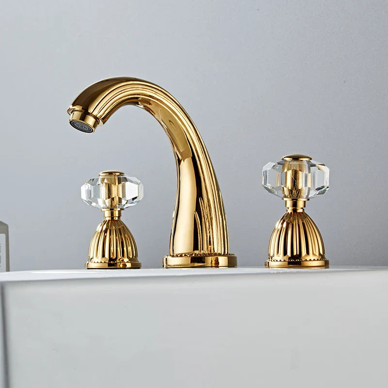 Robinet salle de bain rétro classique double poignées strass - Doré - Laiton