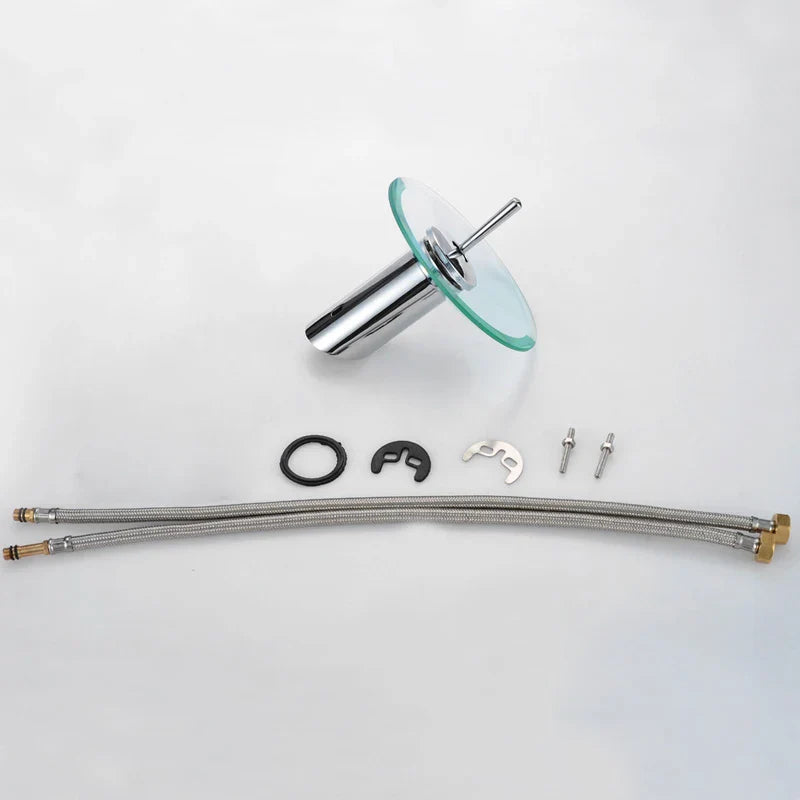 Robinet salle de bain bec rond verre - Argenté - Laiton