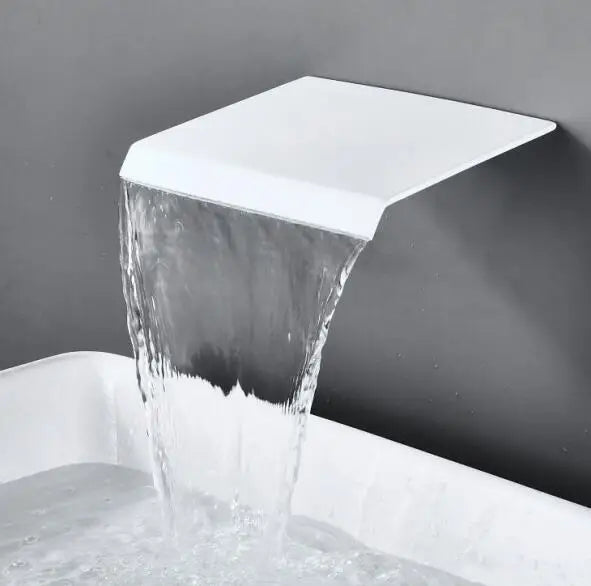 Robinet lavabo salle de bain mural encastrable cascade - Blanc - Laiton