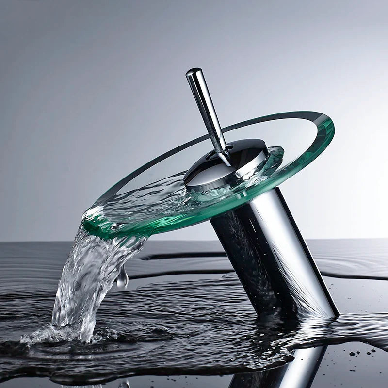 Robinet salle de bain bec rond verre - Argenté - Laiton