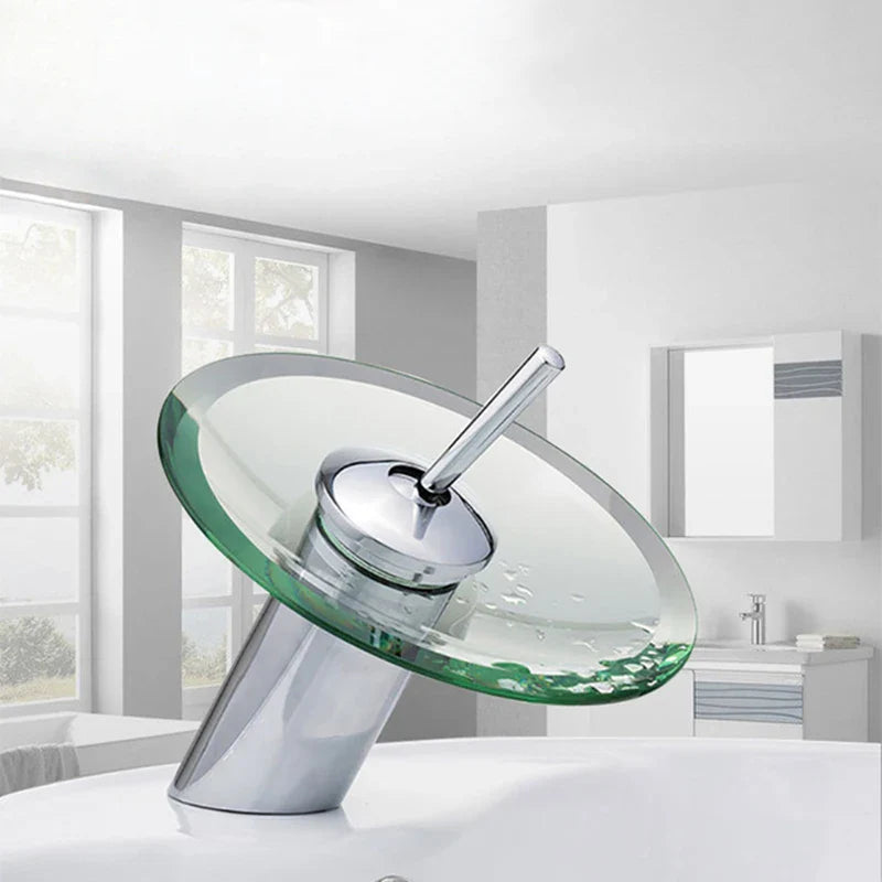 Robinet salle de bain bec rond verre - Argenté - Laiton