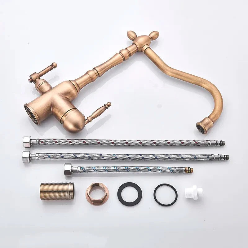 Robinet évier cuisine rétro mitigeur purificateur d'eau - Doré - Laiton