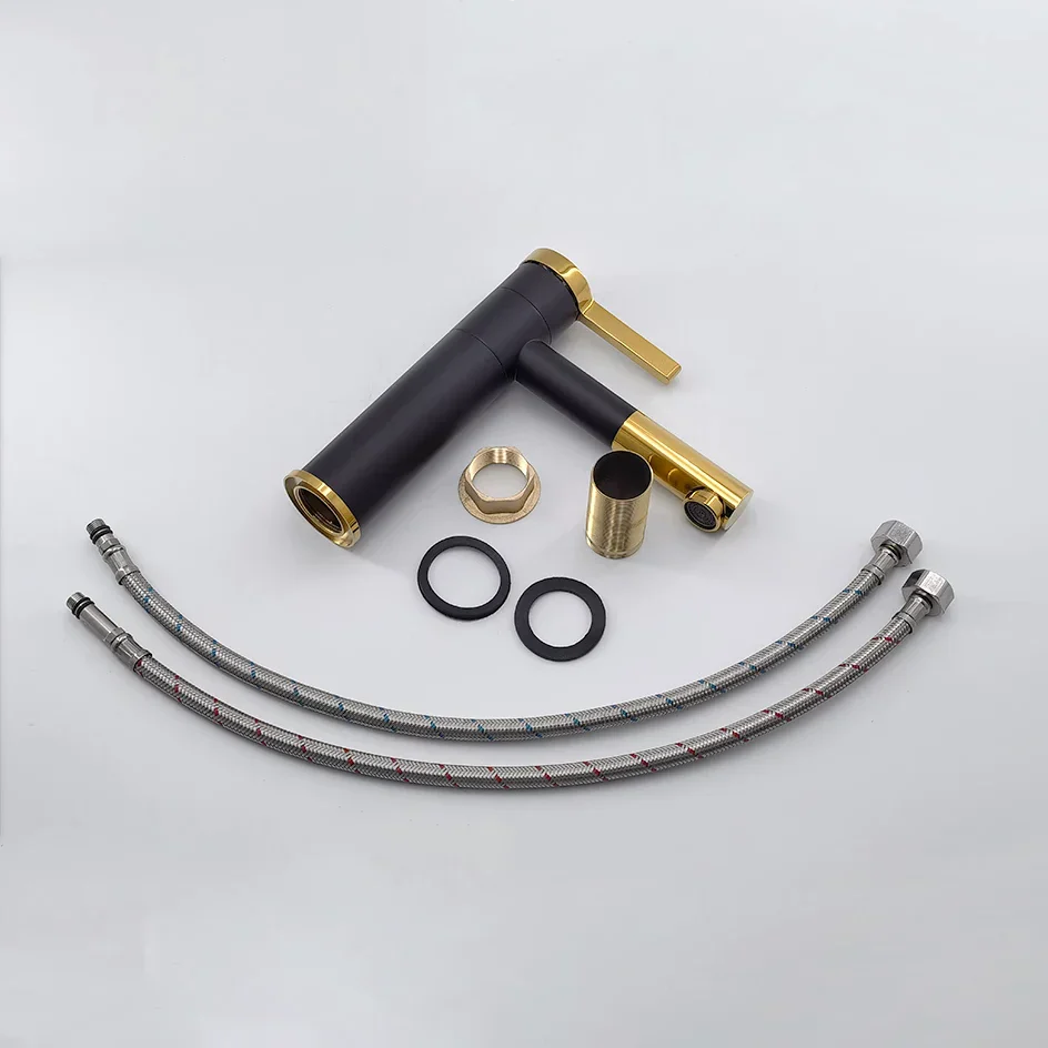 Robinet lavabo salle de bain bicolore rotatif - Noir Doré - Laiton