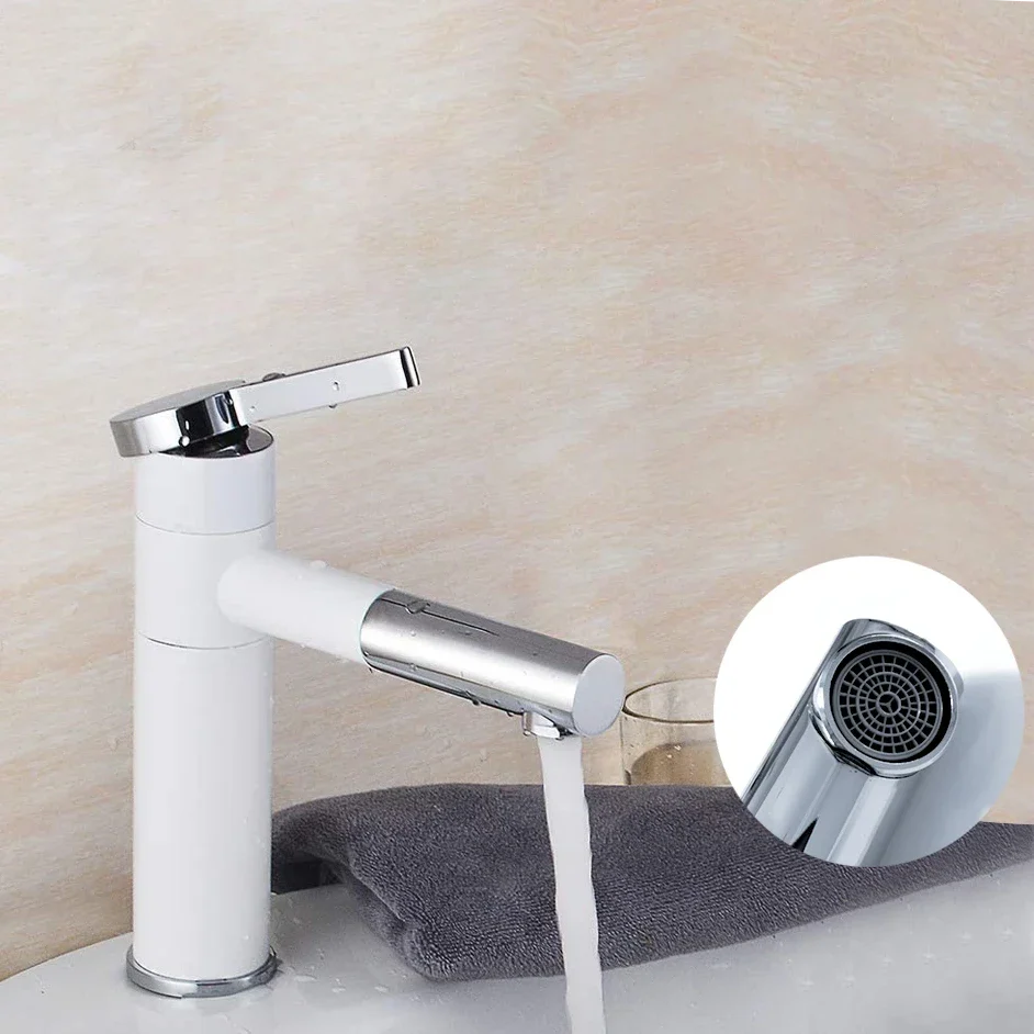 Robinet lavabo salle de bain bicolore rotatif rallonge - Blanc Argenté - Laiton