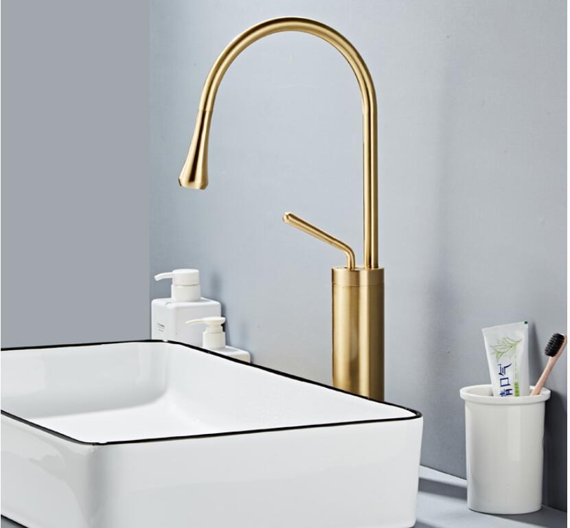 Robinet salle de bain lavabo design arrondi goutte - Doré - Laiton