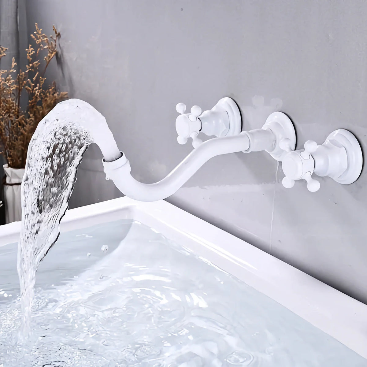 Robinet vintage mural encastrable cuisine évier - Blanc - Laiton