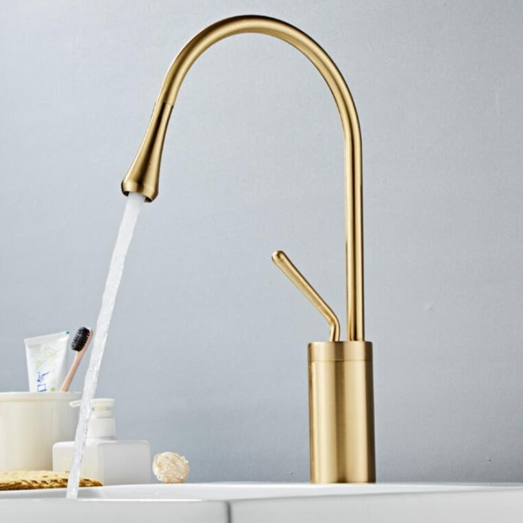 Robinet salle de bain lavabo design arrondi goutte - Doré - Laiton