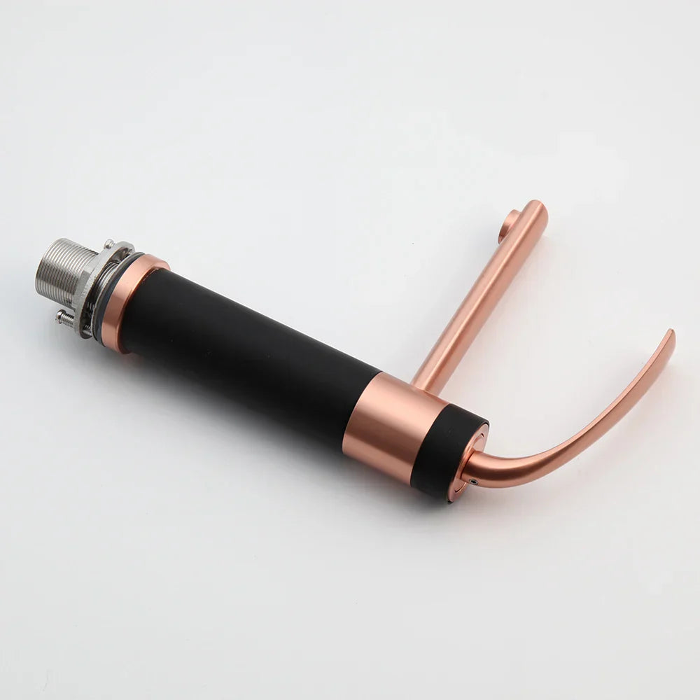 Robinet bicolore moderne salle de bain lavabo - Doré rose Noir - Laiton