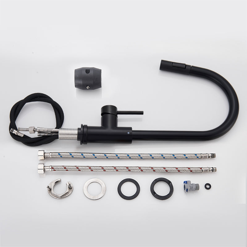 Robinet cuisine évier flexible douchette minimaliste - Noir - Laiton