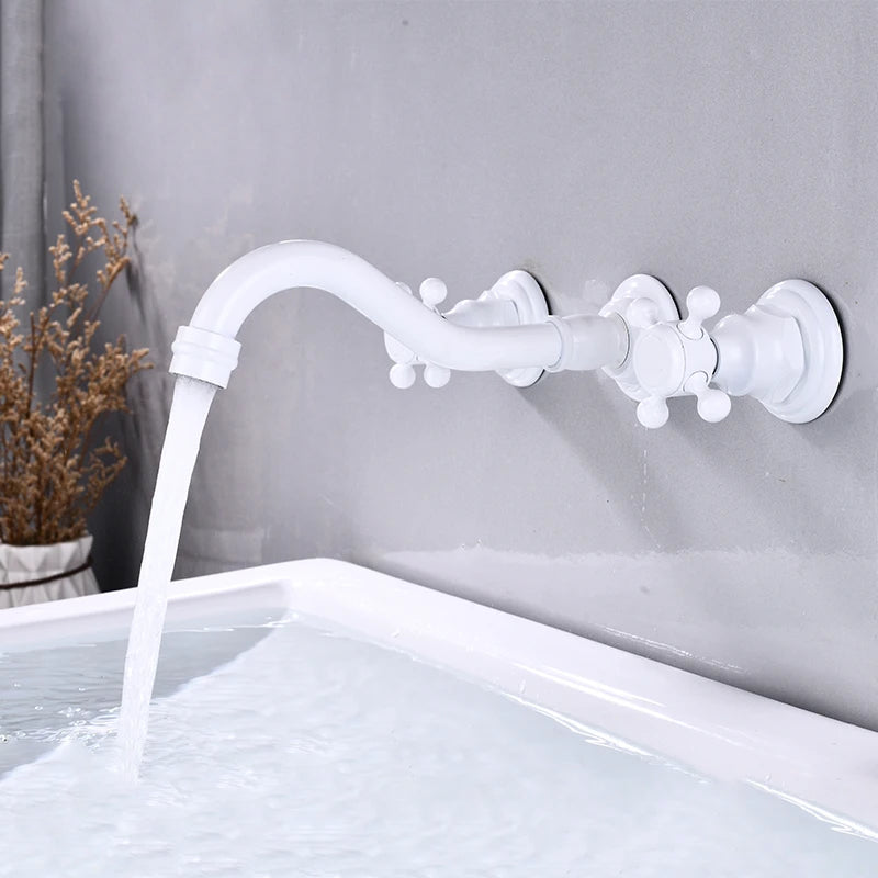 Robinet vintage mural encastrable cuisine évier - Blanc - Laiton