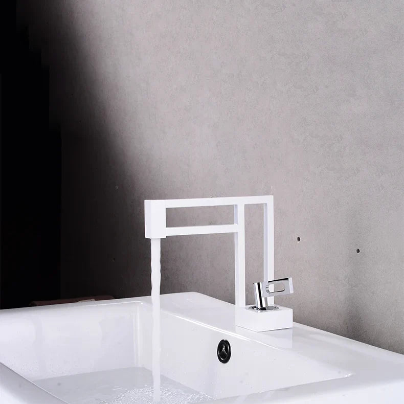 Robinet moderne géométrique salle de bain lavabo - Blanc - Laiton
