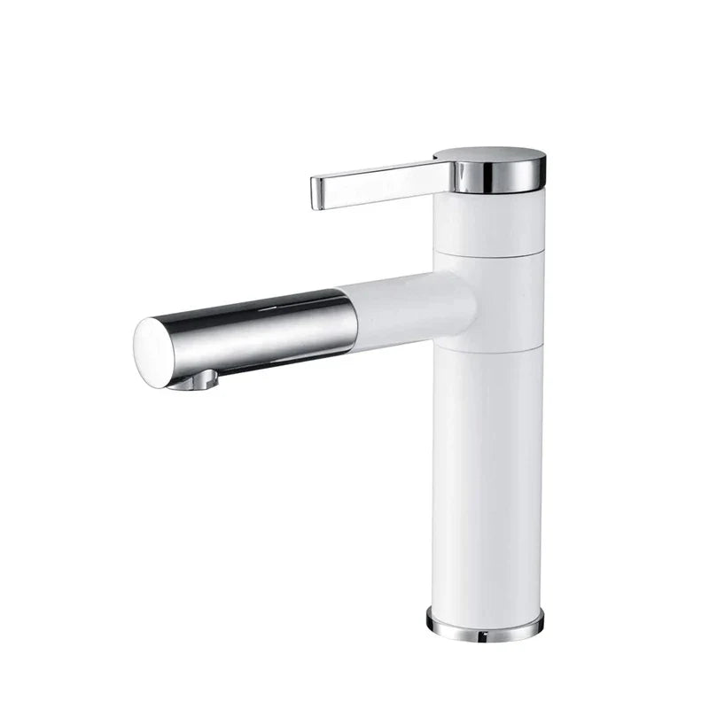 Robinet lavabo salle de bain bicolore rotatif rallonge - Blanc Argenté - Laiton