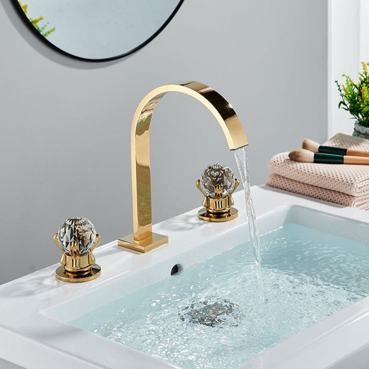 Robinet salle de bain lavabo poignées déportées chics - Doré - Laiton