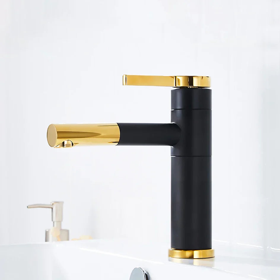 Robinet lavabo salle de bain bicolore rotatif - Noir Doré - Laiton