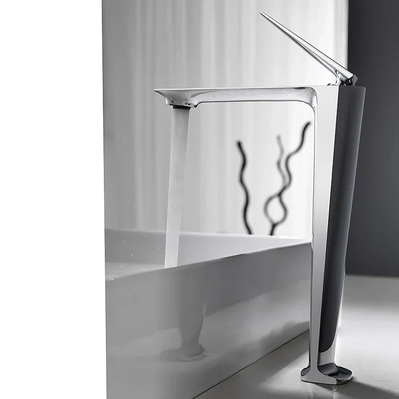 Robinet salle de bain mitigeur design - Argenté - Laiton